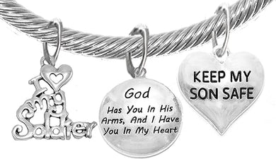 Army, My Son, God Has You In His Arms And I Have You In My Heart, Adjustable, Hypoallergenic Safe, No Nickel, Lead, Or Poisonous Cadmium In Bracelet