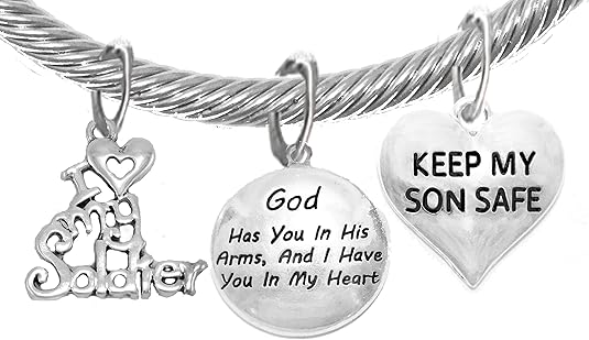 Army, My Son, God Has You In His Arms And I Have You In My Heart, Adjustable, Hypoallergenic Safe, No Nickel, Lead, Or Poisonous Cadmium In Bracelet