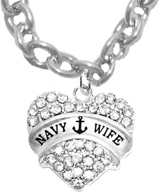 Creative Charm Factory™ Crystal Navy Wife Necklace, STERLING SILVER Solid .925 Sterling, Not Plated Or Coated.18 Inch Necklace Chain, Nickel, Lead, And Cadmium Free