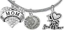 Navy Mom, I Love You to The Moon and Back, Crystal I Love My Sailor, Licensed Navy Charm, Snake Chain Bracelet, Hypoallergenic, Safe-Nickel, Lead, Cadmium Free