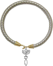 Messianic Seal of Jerusalem with Menorah, Star of David, Christian Fish (Ichthys) On A Gold/Silver Cable Bracelet, Hypoallergenic, Safe-Nickel, Lead, Cadmium Free