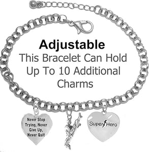 Martial Arts, Kickboxing Jewelry, Karate Jewelry, Super Hero, Never Give Up Never Quit, Never Stop Trying, " Martial Arts Jewelry" Adjustable Bracelet Hypoallergenic, Safe-Nickel, Lead Free