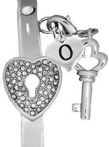It Really Locks!, The Key To My Heart, "Initial O ", Cuff Crystal Bracelet, Hypoallergenic, Safe-Nickel, Lead, Free