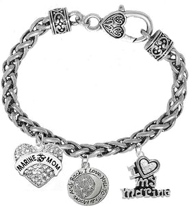 Marine Mom, I Love You to The Moon and Back, I Love My Marine, Hypoallergenic, Safe-Nickel, Lead, Cadmium Free