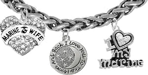 Marine Wife, I Love You to The Moon and Back, I Love My Marine, Hypoallergenic, Safe-Nickel, Lead, Cadmium Free