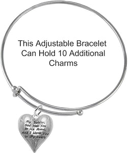 Army, My Soldier, God Has You in His Arms and I Have You in My Heart, Adjustable, Hypoallergenic Safe, No Nickel, Lead, Or Poisonous Cadmium in Bracelet