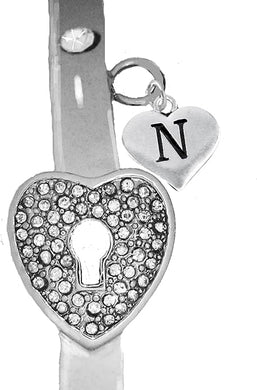 It Really Locks!, The Key to My Heart, Initial N, Cuff Crystal Bracelet, Hypoallergenic, Safe-Nickel, Lead, Free
