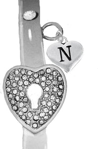 It Really Locks!, The Key to My Heart, Initial N, Cuff Crystal Bracelet, Hypoallergenic, Safe-Nickel, Lead, Free