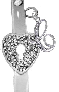 It Really Locks!, The Key To My Heart, "Initial C", Cuff Crystal Bracelet, Hypoallergenic, Safe-Nickel, Lead, Free