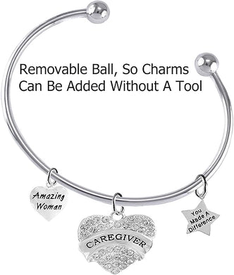 Caregiver, Nurse, RN, LPN, You Made A Difference, Amazing Women Removable Ball Bracelet, Hypoallergenic, Safe-Nickel, Lead, Free