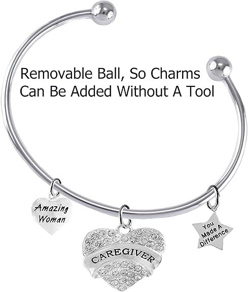 Caregiver, Nurse, RN, LPN, You Made A Difference, Amazing Women Removable Ball Bracelet, Hypoallergenic, Safe-Nickel, Lead, Free