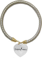 Super Hero Heart Charm On A Two-Tone Cable Adjustabe Bracelet, Hypoallergenic Safe- No Nickel. Lead, Or Poisonous Cadmium