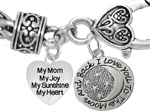 Mom, My Mom, My Joy, My Sunshine, My Heart, I Love You To The Moon And Back, Bracelet, Hypoallergenic, Safe-Nickel, Lead, Free