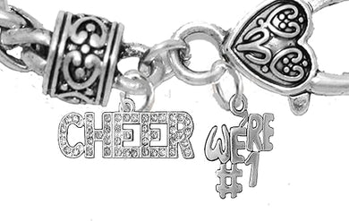 Cheer, We're # 1, Hypoallergenic Genuine Crystal Charm Bracelet, Nickel, Lead, And Cadmium Free
