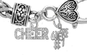 Cheer, We're # 1, Hypoallergenic Genuine Crystal Charm Bracelet, Nickel, Lead, And Cadmium Free