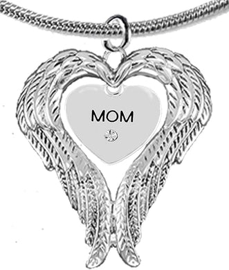 Guardian Angel, Heart (Love) Shaped Wings, Mom Crystal Necklace, Adjustable, Hypoallergenic, Safe-Nickel, Lead, Free