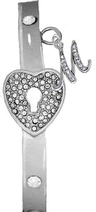 It Really Locks!, The Key To My Heart, "Initial M", Cuff Crystal Bracelet, Hypoallergenic, Safe-Nickel, Lead, Free