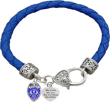 Policeman's Badge. My Love, My Joy, My Sunshine, My Heart, On A Blue Leather Bracelet, Hypoallergenic, Safe-No Nickel, Lead,or Cadmimum