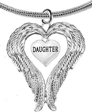 Guardian Angel, Heart (Love) Shaped Wings for Daughter Necklace, Adjustable, Hypoallergenic, Safe-Nickel, Lead, Free