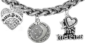 Marine Mom, I Love You to The Moon and Back, I Love My Marine, Hypoallergenic, Safe-Nickel, Lead, Cadmium Free
