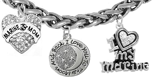 Marine Mom, I Love You to The Moon and Back, I Love My Marine, Hypoallergenic, Safe-Nickel, Lead, Cadmium Free