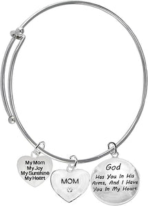 My Mom, My Joy, My Sunshine, My Heart, Crystal Mom, God Has You In His Arms,Adjustable Bracelet, Hypoallergenic, Safe-Nickel, Lead, Free
