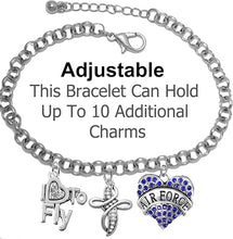 Air Force, I Love to Fly, Genuine Crystal, Beautiful Crystal Cross, Adjustable Bracelet, Hypoallergenic, Safe-Nickel, Lead Free