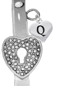 It Really Locks!, The Key To My Heart, "Initial Q ", Cuff Crystal Bracelet, Hypoallergenic, Safe-Nickel, Lead, Free