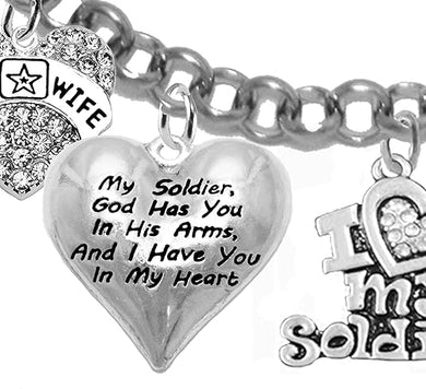 Army Wife, My Soldier, God Has You In His Arms And I Have You In My Heart, Star Of David, Keep My Husband Safe, Adjustable Bracelet, Hypoallergenic Safe, No Nickel, Lead, Or Poisonous Cadmium
