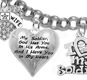 Army Wife, My Soldier, God Has You In His Arms And I Have You In My Heart, Star Of David, Keep My Husband Safe, Adjustable Bracelet, Hypoallergenic Safe, No Nickel, Lead, Or Poisonous Cadmium
