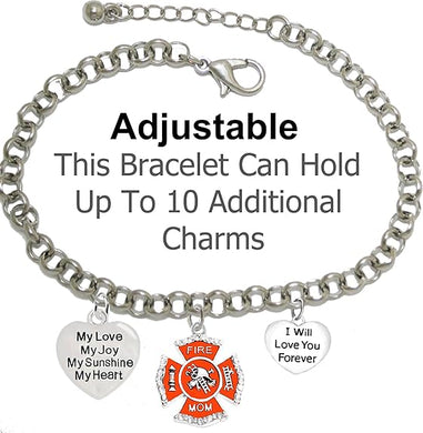 Firefighter's Mom, My Love, My Joy, My Sunshine, I Will Love You Forever Bracelet, Hypoallergenic, Safe-Nickel, Lead, Free