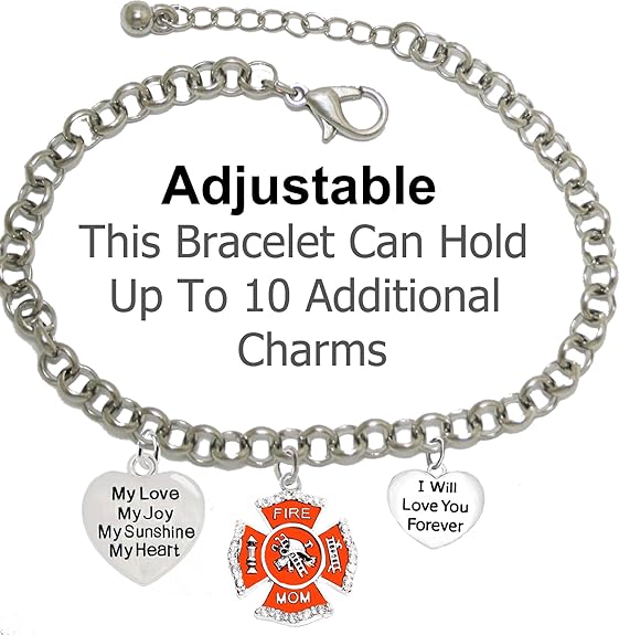 Firefighter's Mom, My Love, My Joy, My Sunshine, I Will Love You Forever Bracelet, Hypoallergenic, Safe-Nickel, Lead, Free