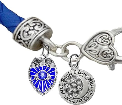 Policeman, I Love YouTo The Moon And Back, Blue Leather Bracelet, Hypoallergenic, Safe-No Nickel, Lead,or Cadmimum