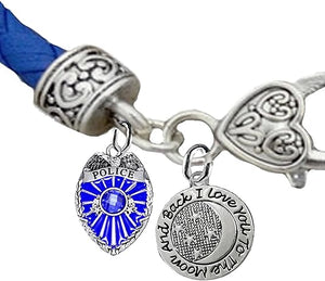 Policeman, I Love YouTo The Moon And Back, Blue Leather Bracelet, Hypoallergenic, Safe-No Nickel, Lead,or Cadmimum