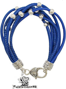 I Love My Policeman Charm On A Blue Leather Bracelet, Hypoallergenic, Safe-No Nickel, Lead,or Cadmimum