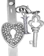 It Really Locks!, The Key To My Heart, " Initial I ", Cuff Crystal Bracelet, Hypoallergenic, Safe-Nickel, Lead, Free