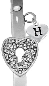 It Really Locks!, The Key To My Heart, "Initial H", Cuff Crystal Bracelet, Hypoallergenic, Safe-Nickel, Lead, Free