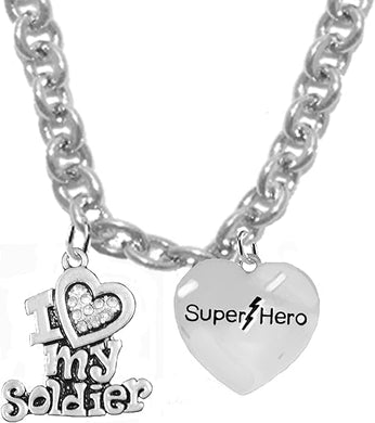 I Love My Soldier, Super Hero, STERLING SILVER Solid .925 Sterling, Not Plated Or Coated. 18 Inch Necklace, Charm Nickel, Lead, Cadmium Free