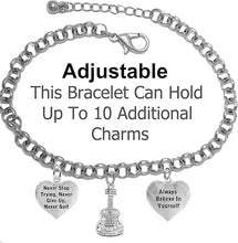 The Perfect Gift, Crystal Guitar Never Give Up, Never Quit Hypoallergenic Adjustable Bracelet. Safe, Nickel, Lead and Poisonous Cadmium Free.