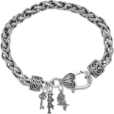 Kappa Kappa Gamma - Greek Letters, The Owl, The Key, Licensed Sorority Jewelry Manufacturer, Hypoallergenic Safe Bracelet, No Nickel, No Lead, And No Poisonous Cadmium