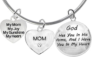 My Mom, My Joy, My Sunshine, My Heart, Crystal Mom, God Has You In His Arms,Adjustable Bracelet, Hypoallergenic, Safe-Nickel, Lead, Free