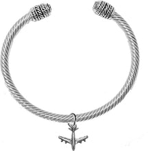 Jet Airplane, Hypoallergenic Genuine Cable with Crystal Ends Charm Bracelet, Nickel, Lead, and Cadmium Free