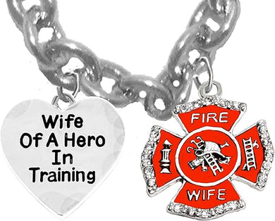 Firefighter, Wife Of A Hero In Training, Fire Department Charm, On A Adjustable Cable Chain Necklace, Hypoallergenic Safe-Nickel, Lead And Cadmium Free