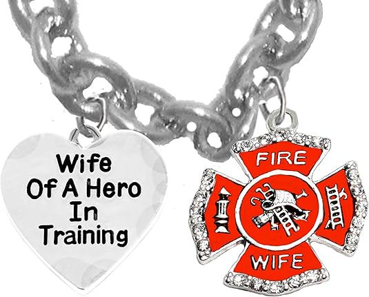 Firefighter, Wife Of A Hero In Training, Fire Department Charm, On A Adjustable Cable Chain Necklace, Hypoallergenic Safe-Nickel, Lead And Cadmium Free