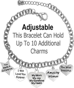 Super Hero Heart Charm,My Mom, My Joy, My Sunshine, My Heart, and Amazing Woman Charm Adjustable Bracelet, Hypoallergenic Safe- No Nickel. Lead, Or Poisonous Cadmium