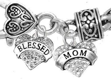 Mom, Genuine Smoke Crystal Blessed Heart And Genuine Crystal Mom Heart, Bracelet, Hypoallergenic, Safe-Nickel, Lead, Free