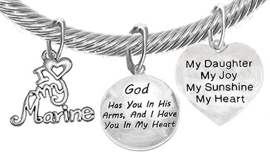 Marine Mom, My Daughter, God Has You in His Arms and I Have You in My Heart, Adjustable, Hypoallergenic Safe, No Nickel, Lead, Or Poisonous Cadmium in Bracelet