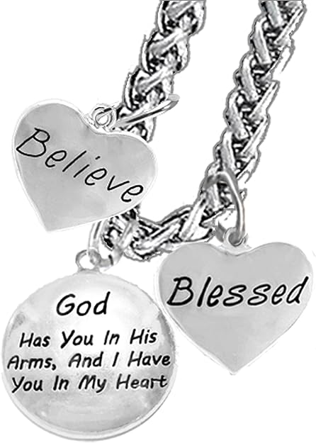 Believe, God Has You In His Arms, And I Have You In My Heart, Blessed, Necklace, Hypoallergenic, Safe-Nickel, Lead, Cadmium Free