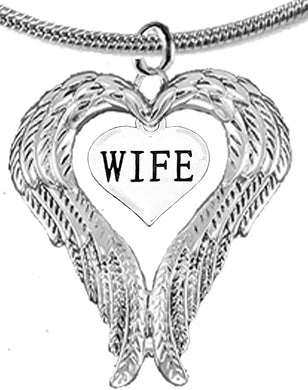 Guardian Angel, Heart (Love) Shaped Wings for Wife Necklace, Adjustable, Hypoallergenic, Safe-Nickel, Lead, Free