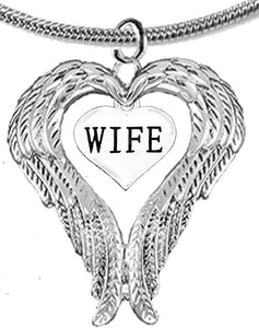 Guardian Angel, Heart (Love) Shaped Wings for Wife Necklace, Adjustable, Hypoallergenic, Safe-Nickel, Lead, Free